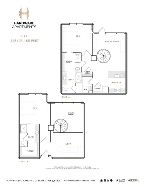 Floor plan for 2 beds, 2.5 baths, 1641 sqft